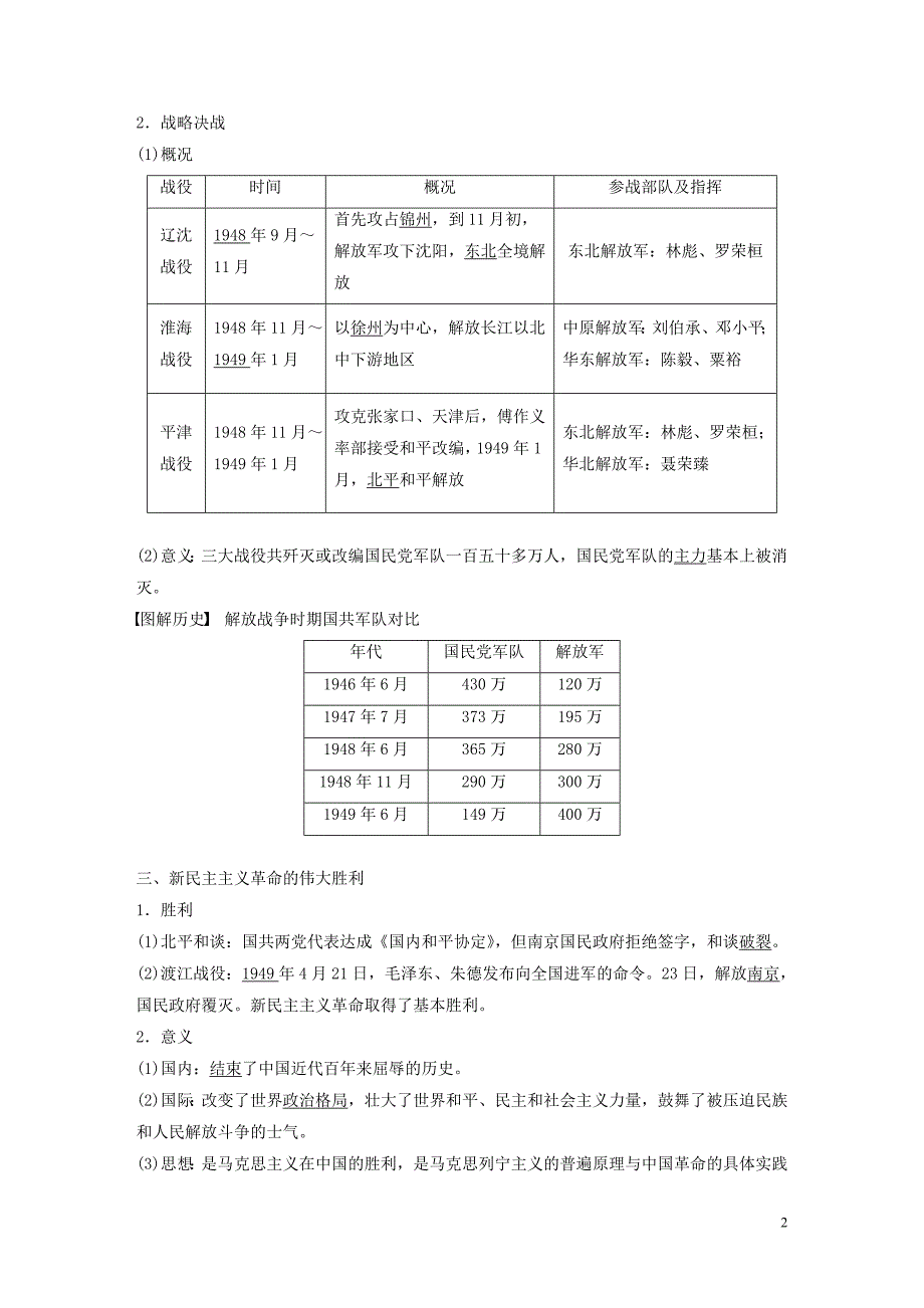 2019-2020学年高中历史 第四单元 近代中国反侵略、求民主的潮流 第17课 解放战争学案（含解析）新人教版必修1_第2页