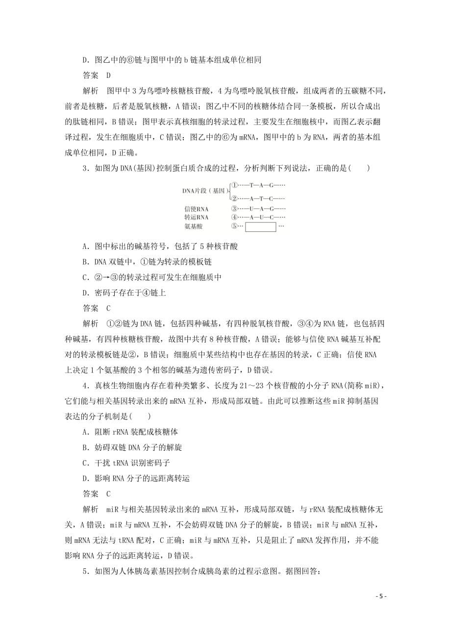 2019-2020学年高中生物 4.1 基因指导蛋白质的合成作业与测评（含解析）新人教版必修2_第5页