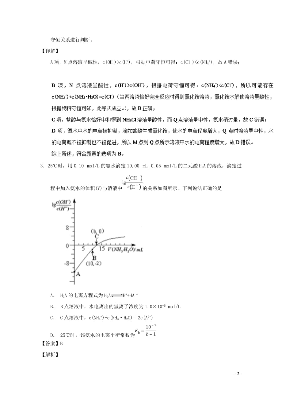 2019年高考化学 备考百强校微测试系列 专题32 水的电离及影响因素_第2页