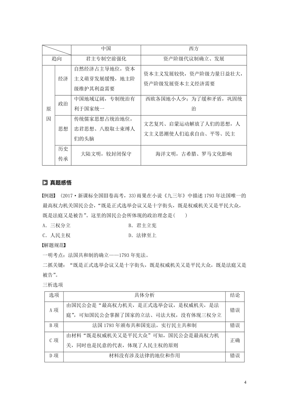 2019-2020学年高中历史 第三单元 近代西方资本主义政治制度单元总结学案（含解析）新人教版必修1_第4页