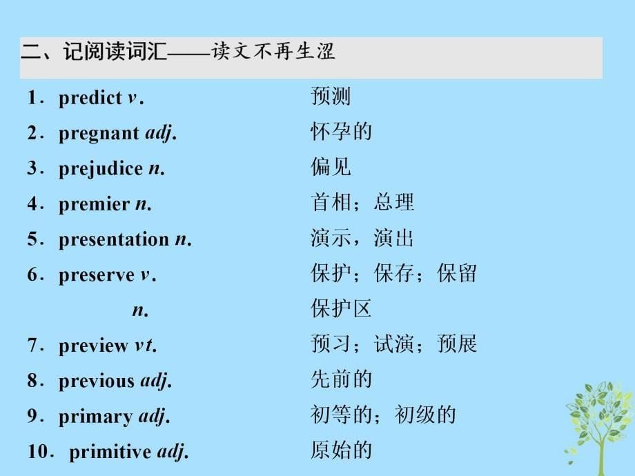 （浙江专版）2020版高考英语一轮复习 素养积累 第十周 周五考纲词汇背诵序目（po-）-（pu-）课件 新人教版_第5页