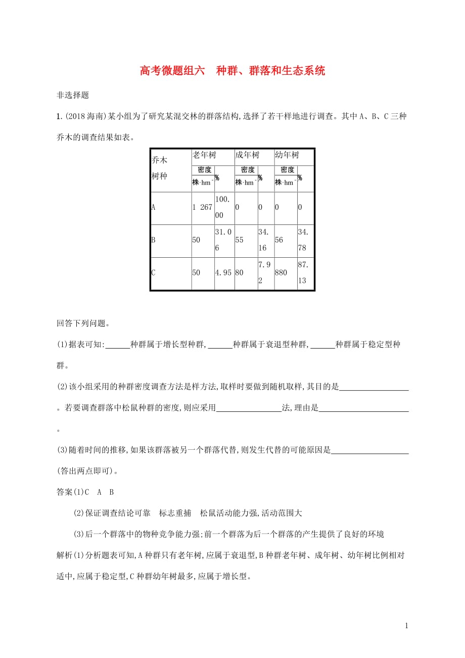 2020版高考生物一轮复习 高考微题组六 种群、群落和生态系统（含解析）苏教版_第1页