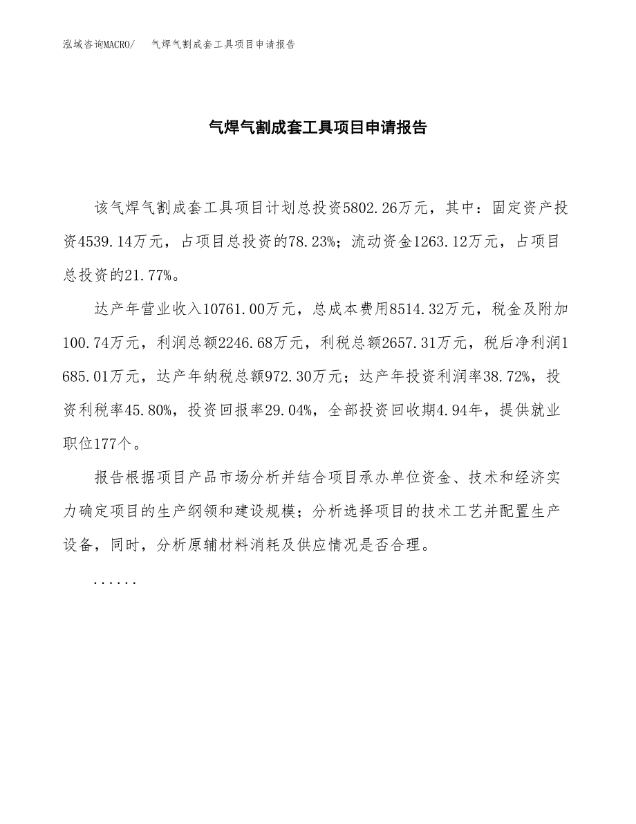 气焊气割成套工具项目申请报告模板（总投资6000万元）.docx_第2页