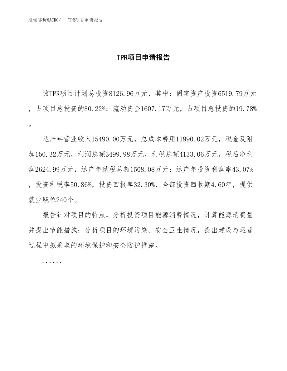 TPR项目申请报告模板（总投资8000万元）.docx_第2页