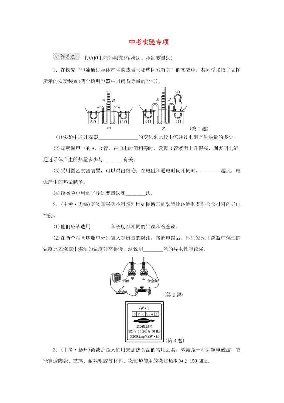 九年级物理下册 中考实验专项 （新版）粤教沪版_第1页