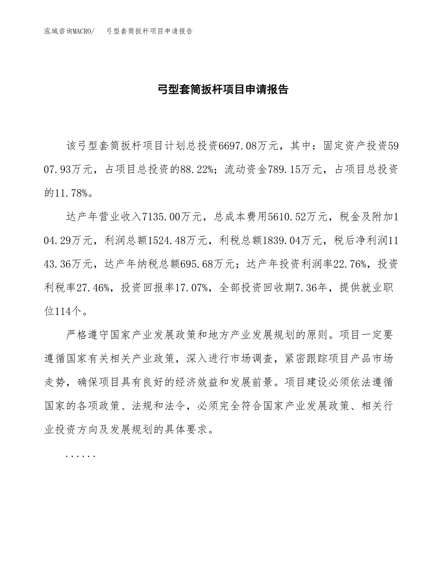 弓型套筒扳杆项目申请报告模板（总投资7000万元）.docx_第2页