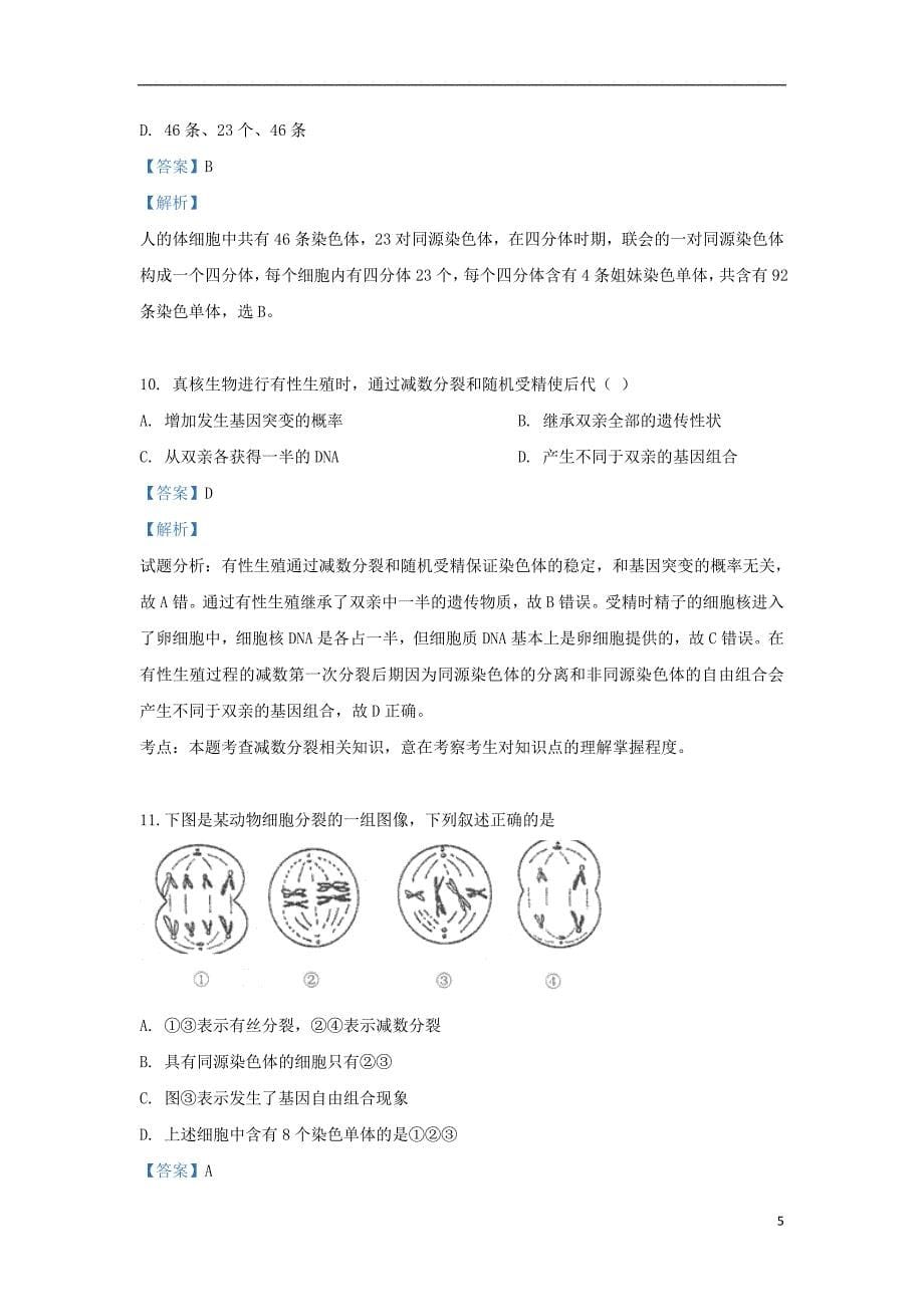 北京市第四中学2018-2019学年高一生物下学期期中试题（含解析）_第5页