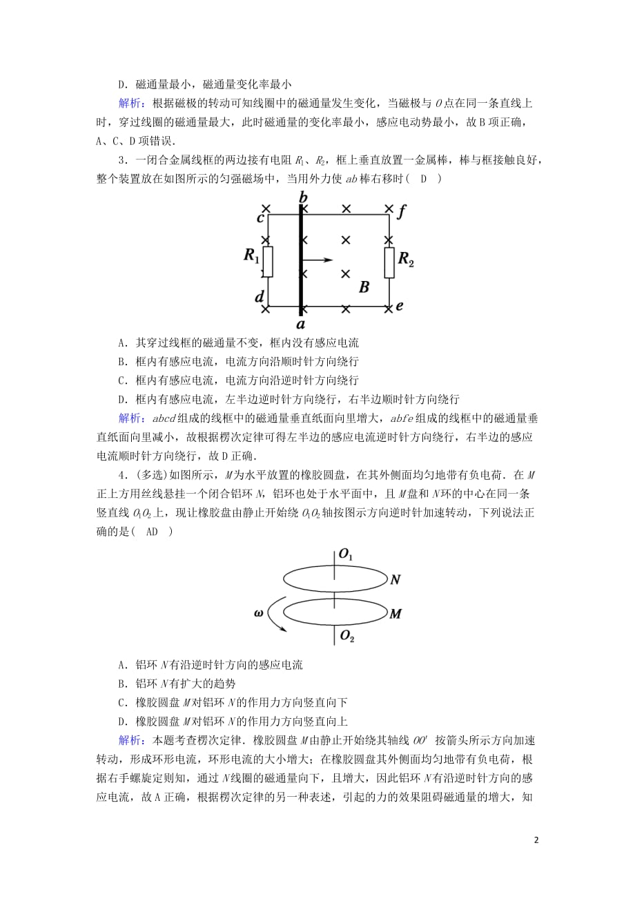 2020版高考物理一轮复习 第十章 课时作业33 电磁感应现象 楞次定律 新人教版_第2页