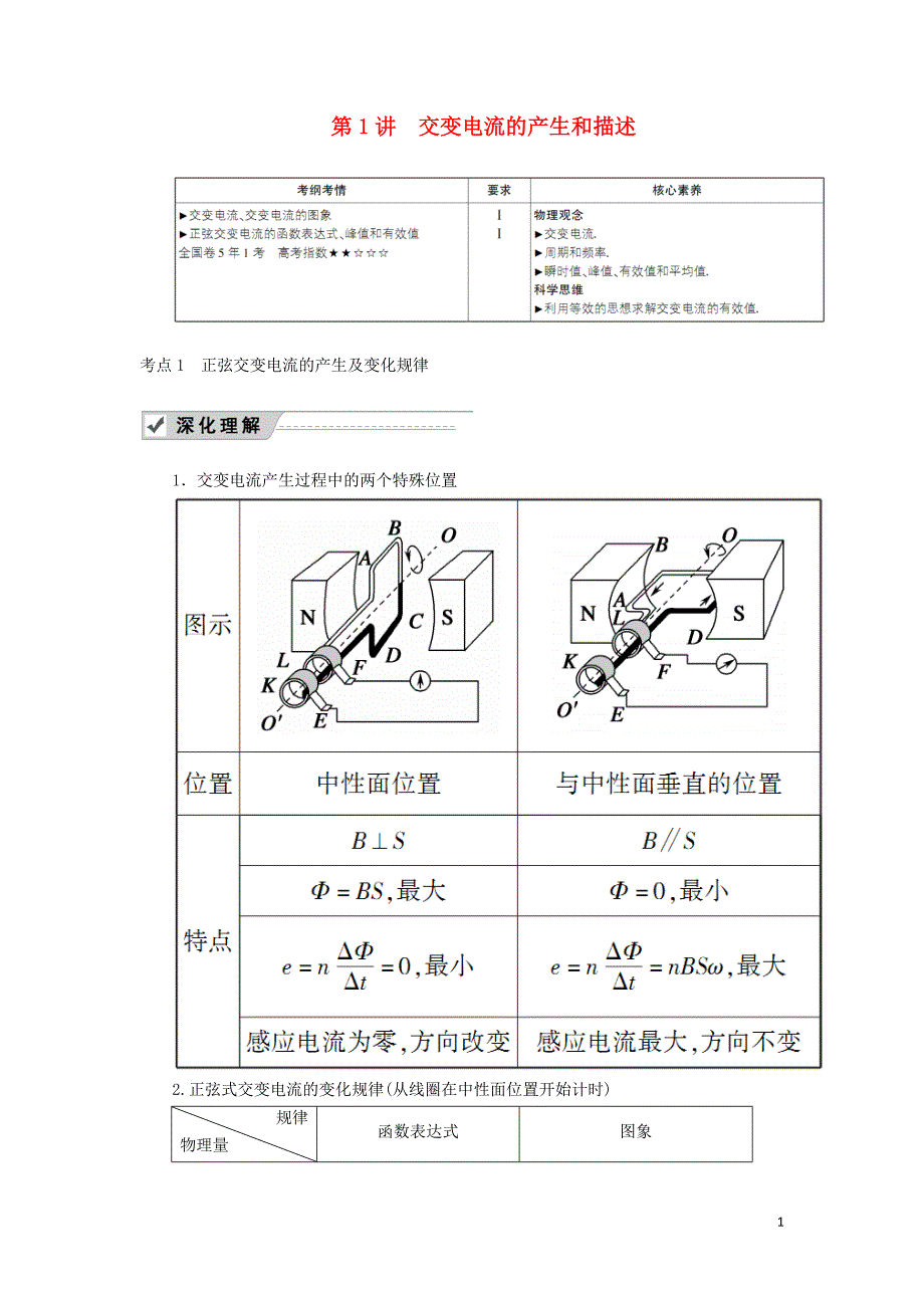 2020版高考物理一轮复习 第十一章 第1讲 交变电流的产生和描述教案 新人教版_第1页