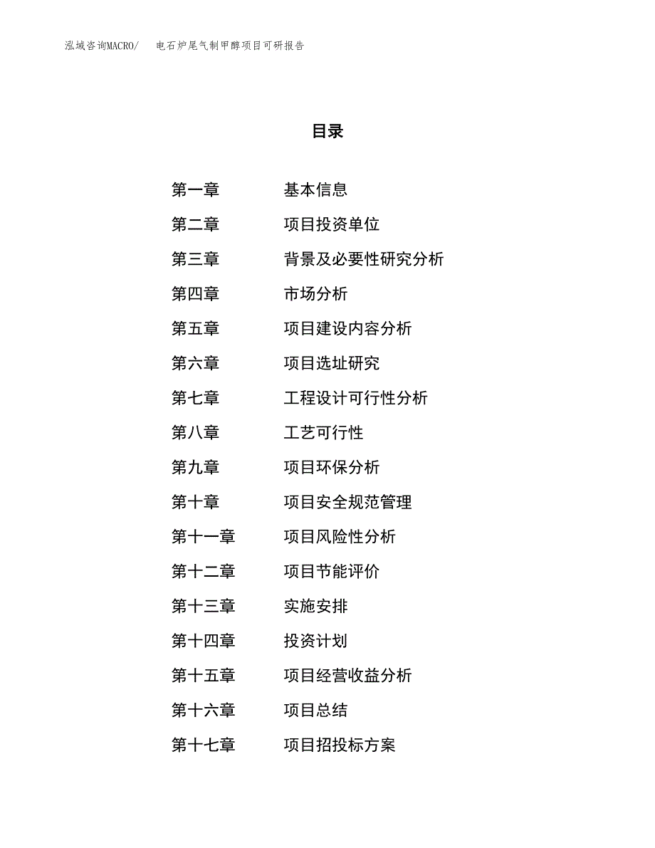 电石炉尾气制甲醇项目可研报告（立项申请）_第1页