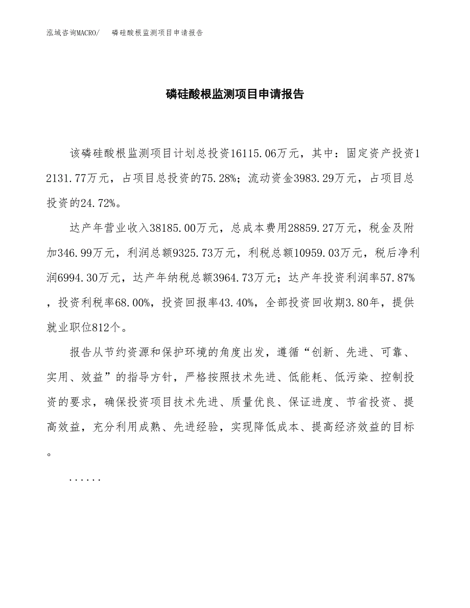 磷硅酸根监测项目申请报告模板（总投资16000万元）.docx_第2页