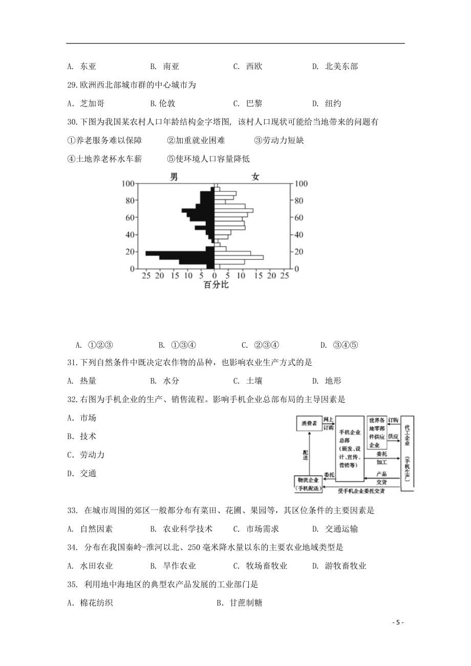 上海市北虹高级中学2018-2019学年高一地理下学期期末考试试题_第5页