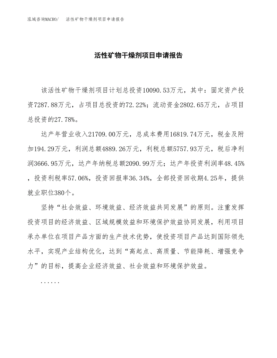 活性矿物干燥剂项目申请报告模板（总投资10000万元）.docx_第2页