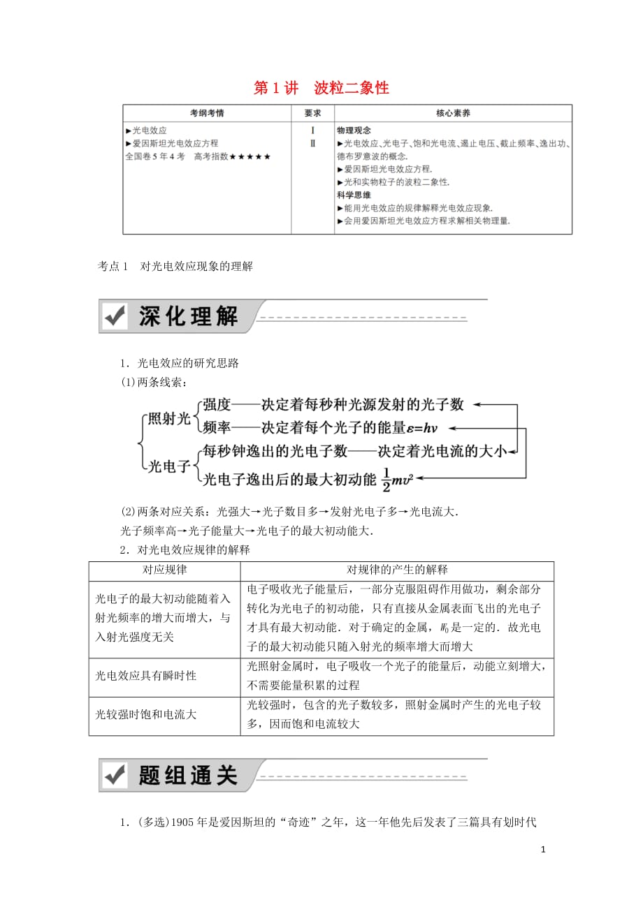 2020版高考物理一轮复习 第十二章 第1讲 波粒二象性教案 新人教版_第1页