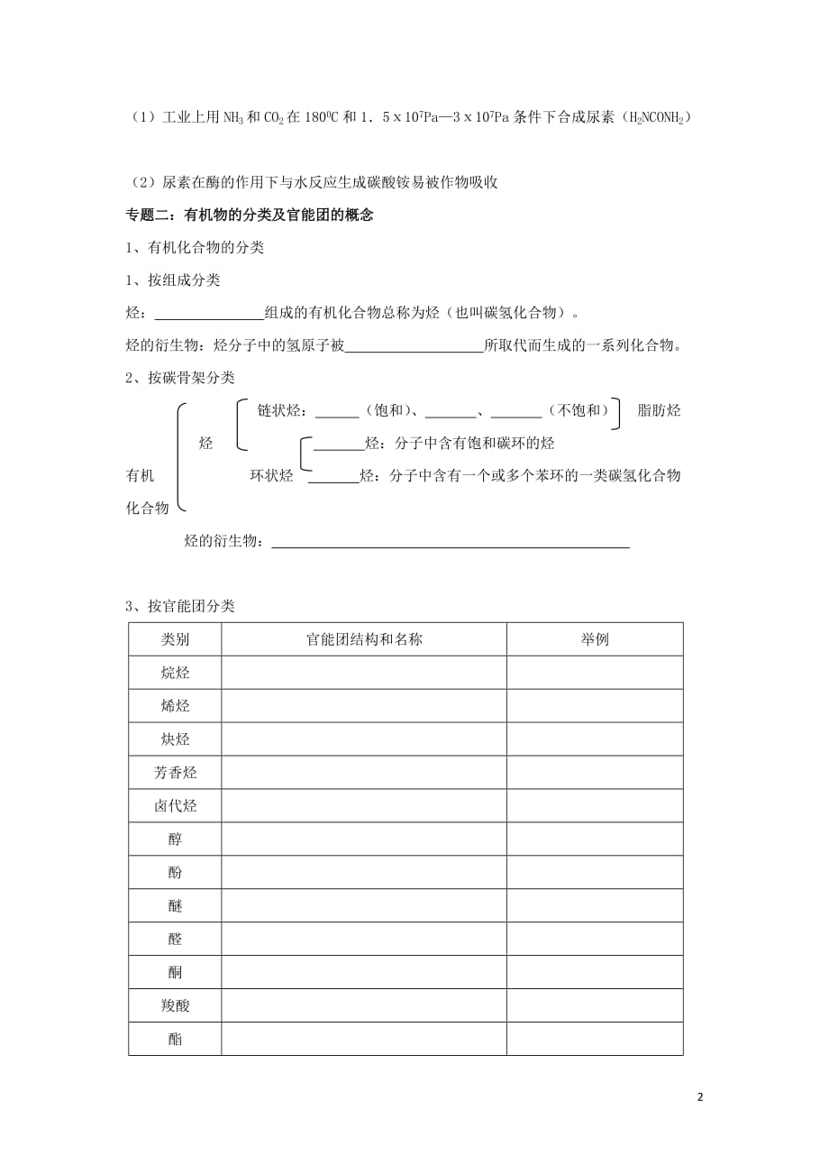 山西省高中化学 第1章 第1节 有机化学的发展 有机化合物的分类（第1课时）学案（无答案）_第2页