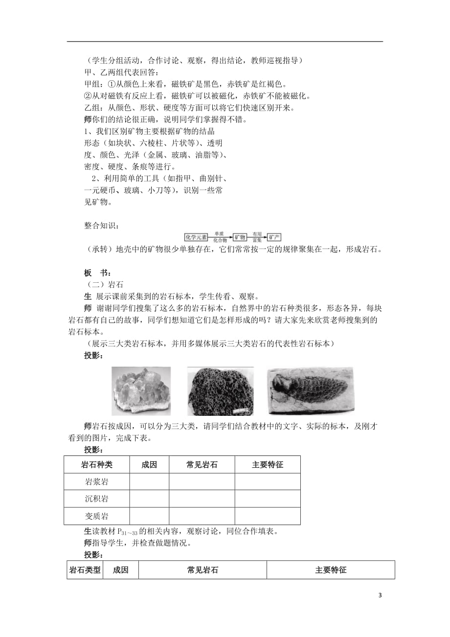 陕西省蓝田县高中地理 第二章 自然环境中的物质运动和能量交换 第一节 地壳的物质组成和物质循环（2）教案 湘教版必修1_第3页