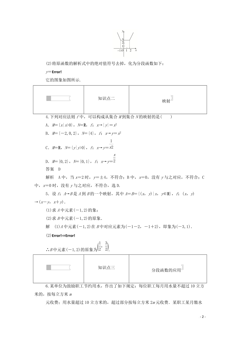 2019-2020学年高中数学 第一章 集合与函数概念 1.2.2.2 分段函数与映射练习（含解析）新人教a版必修1_第2页