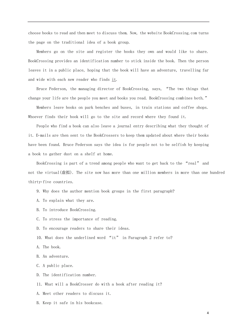 内蒙古正镶白旗察汗淖中学2019届高三英语上学期第一次月考试题（无答案）_第4页