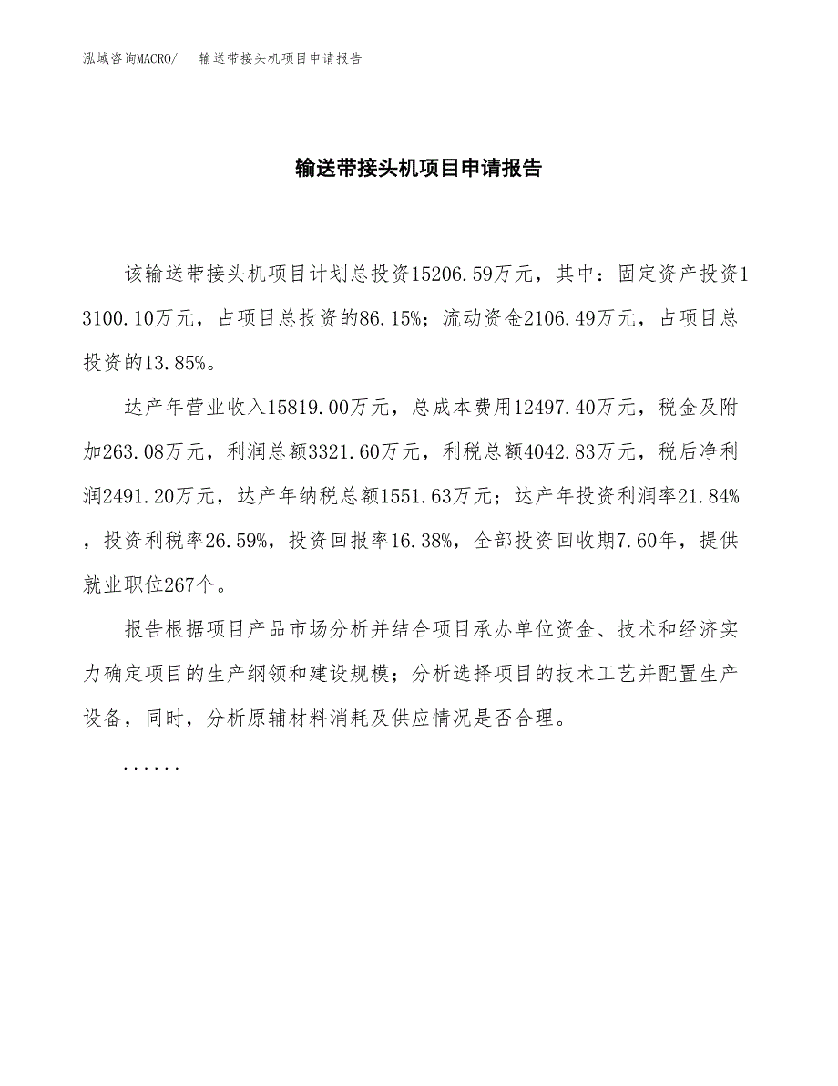 输送带接头机项目申请报告模板（总投资15000万元）.docx_第2页