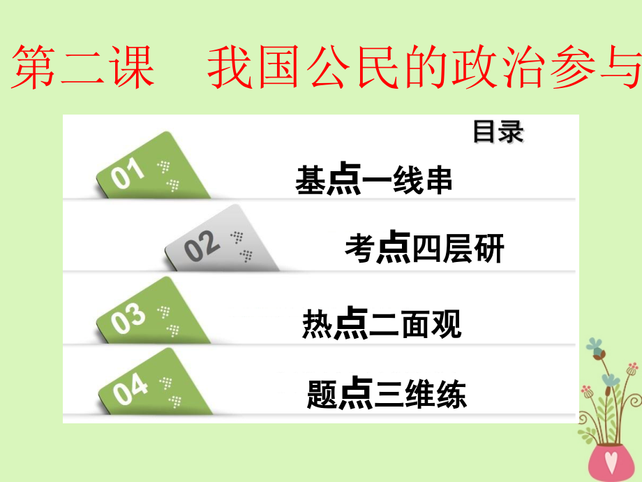 （全国通用版） 2019版高考政治一轮复习 第一单元 公民的政治生活 第二课 我国公民的政治参与课件 新人教版必修2_第1页