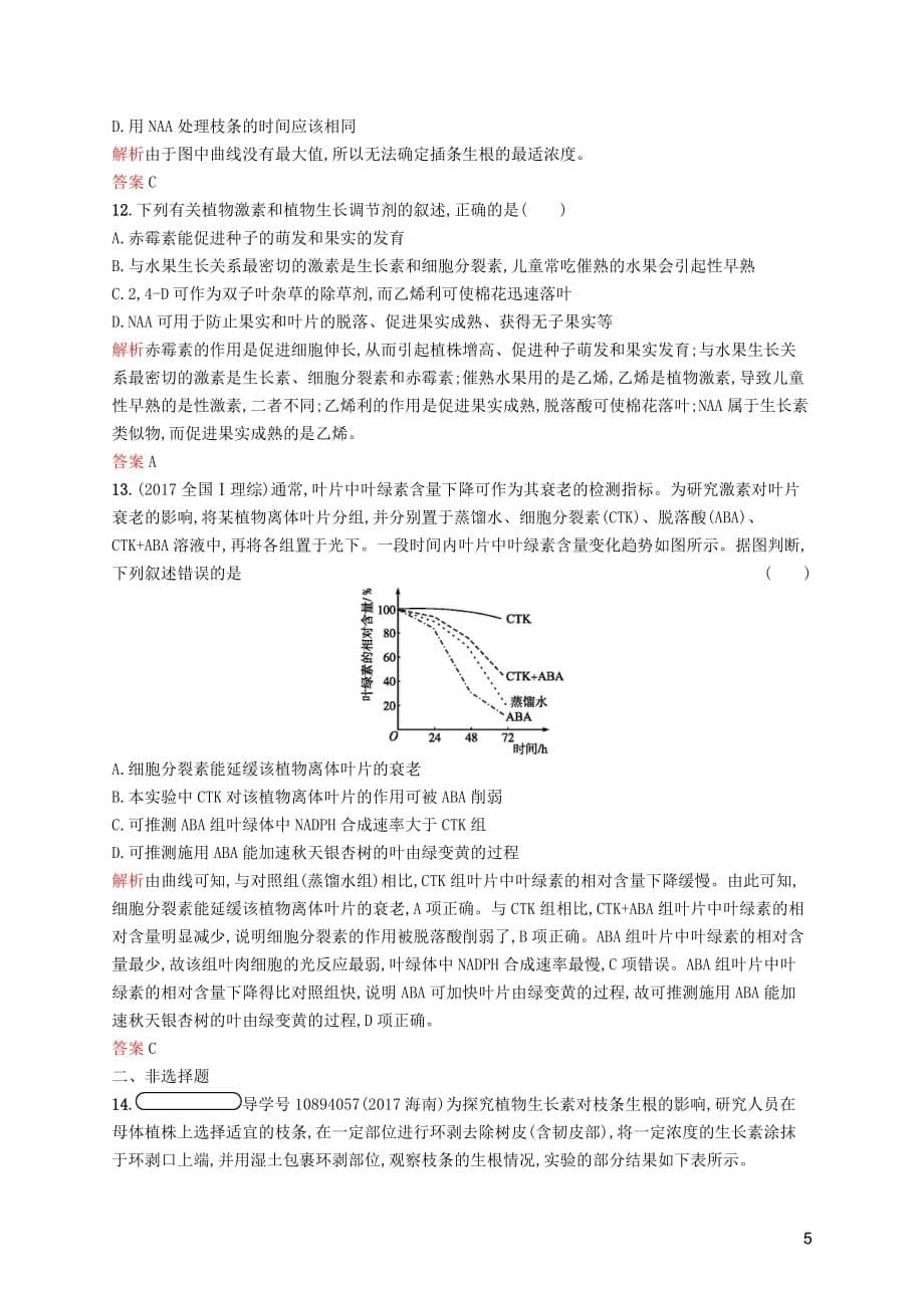 2019-2020学年高中生物 2.4 植物生命活动的调节习题（含解析）苏教版必修3_第5页