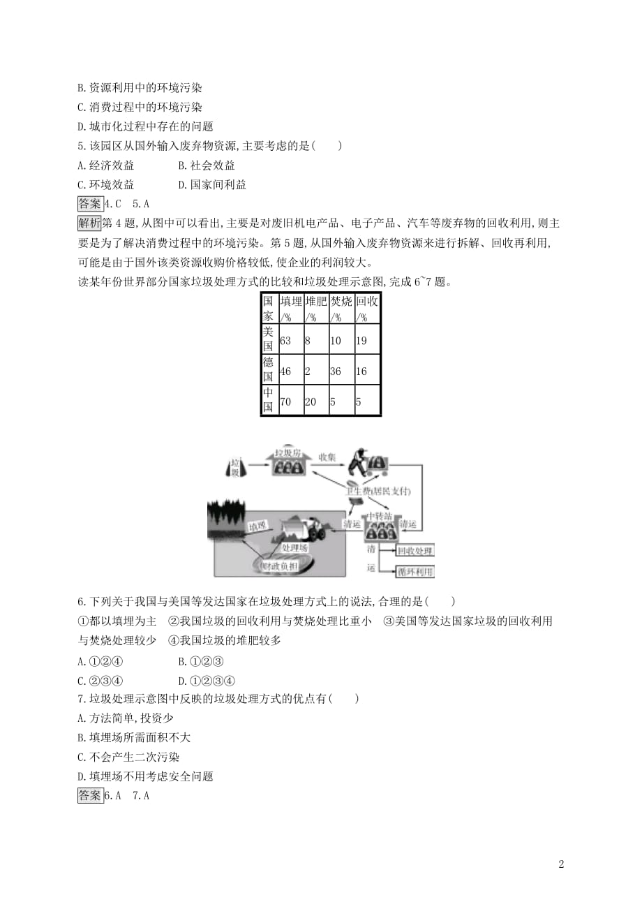 （山东专用）2020版高考地理一轮复习 第十八章 环境污染与防治 课时规范练36 固体废弃物污染及其危害 新人教版_第2页