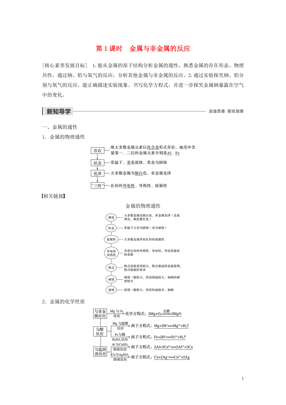 （新课标版）2019-2020学年高中化学 第三章 金属及其化合物 第一节 第1课时 金属与非金属的反应学案 新人教版必修1_第1页