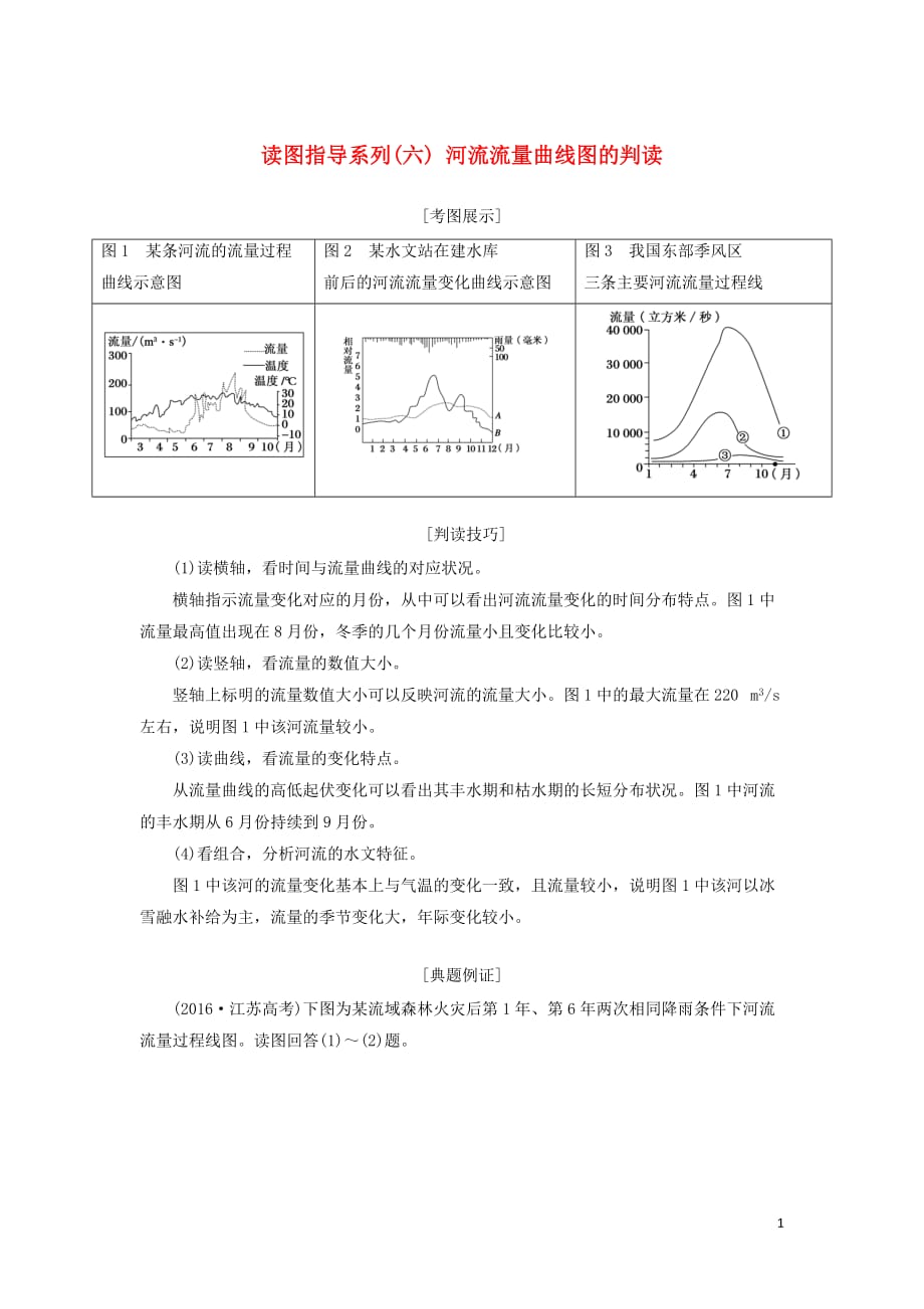 （新课标版）2019高考地理总复习 第9讲 陆地水体与水循环 读图指导系列（六）河流流量曲线图的判读学案_第1页