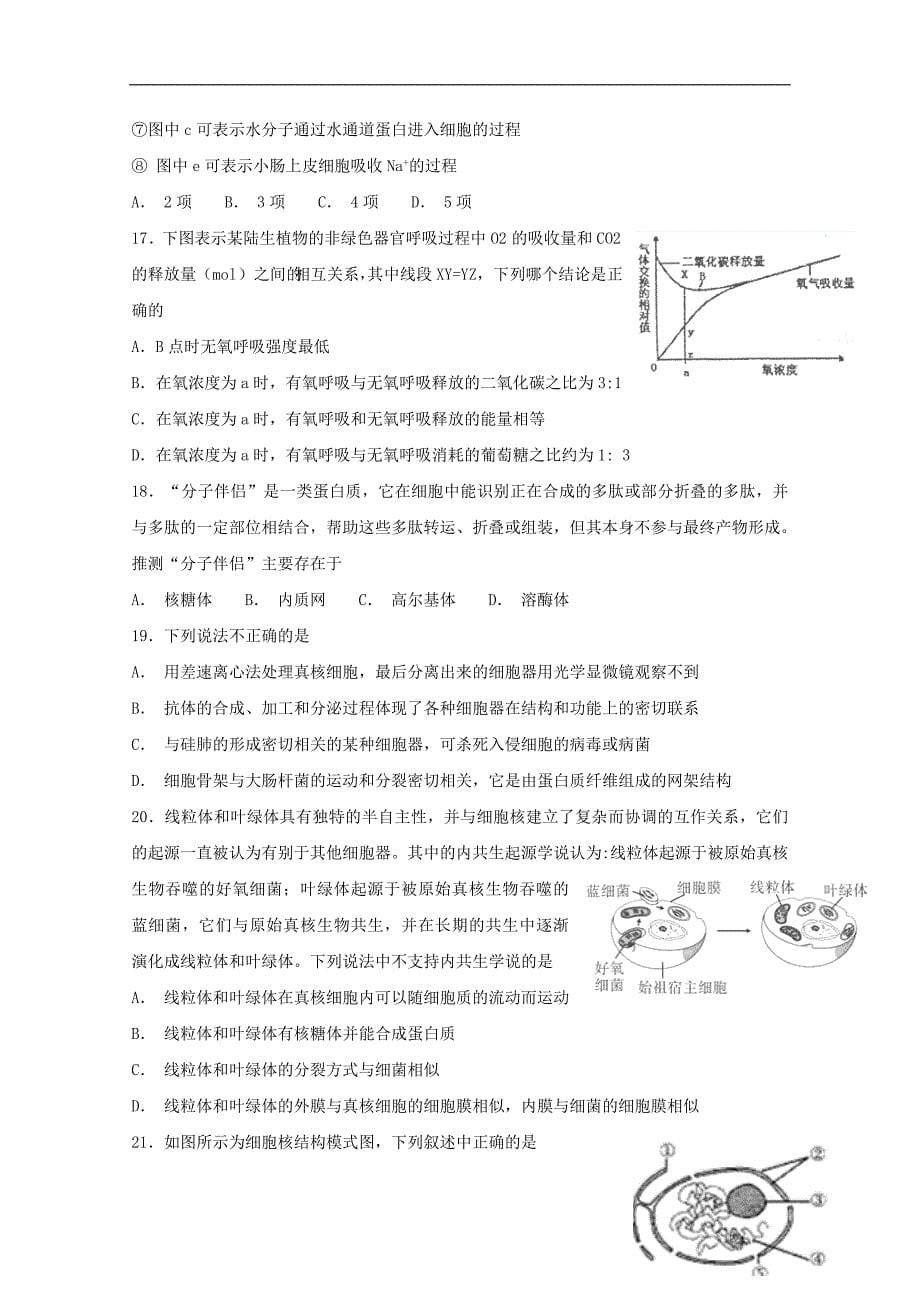 江西省2018-2019学年高一生物上学期期中试题（17班，无答案）_第5页