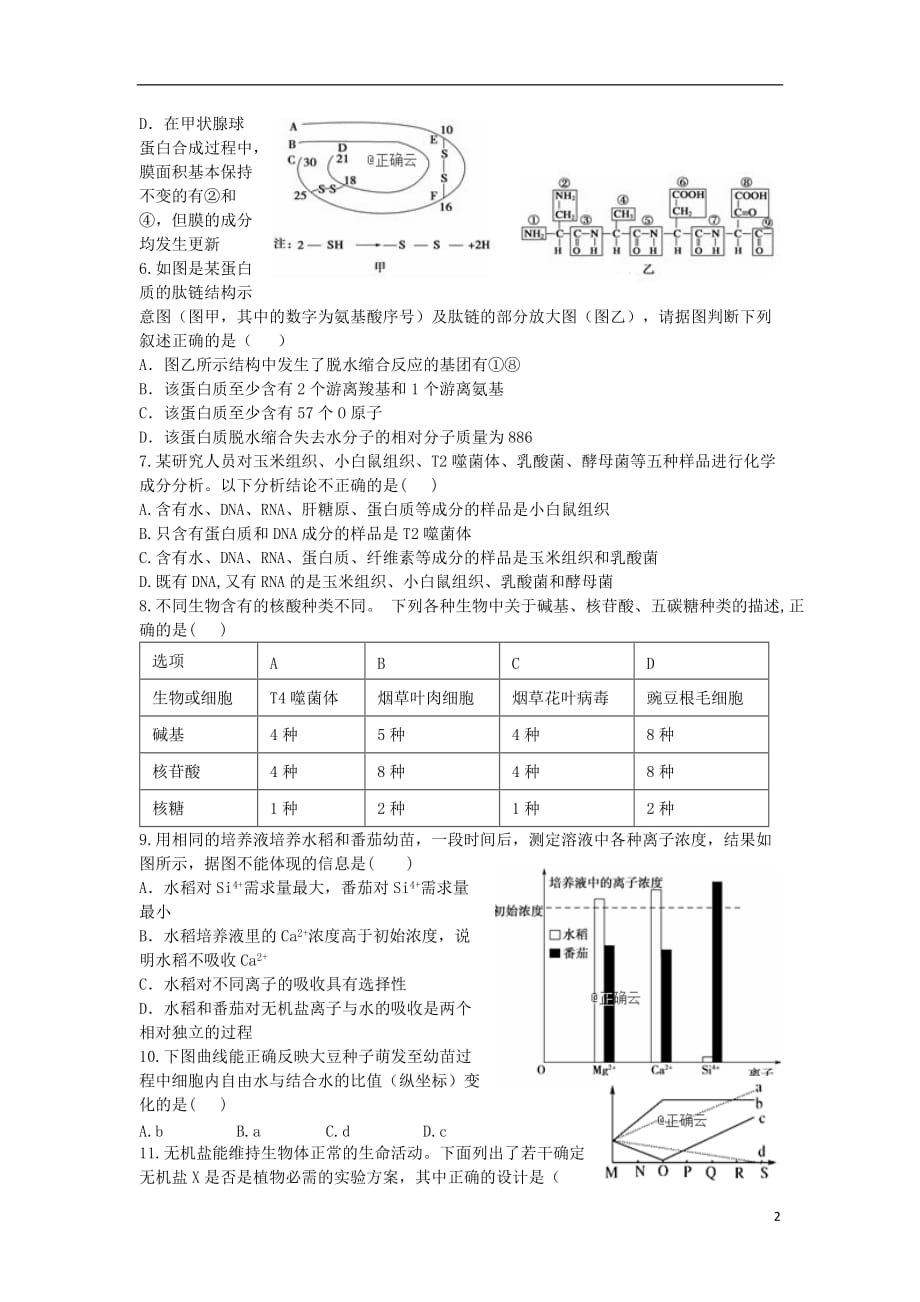 江西省宜丰中学2018-2019学年高一生物上学期期末考试试卷_第2页