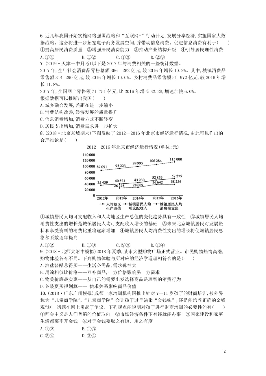 （天津专用）2020届高考政治一轮复习 考点规范练3 多彩的消费（含解析）_第2页