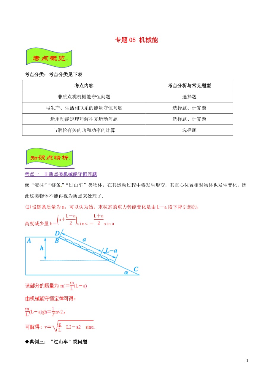 2019年高考物理 经典问题的妙解策略 专题05 机械能_第1页