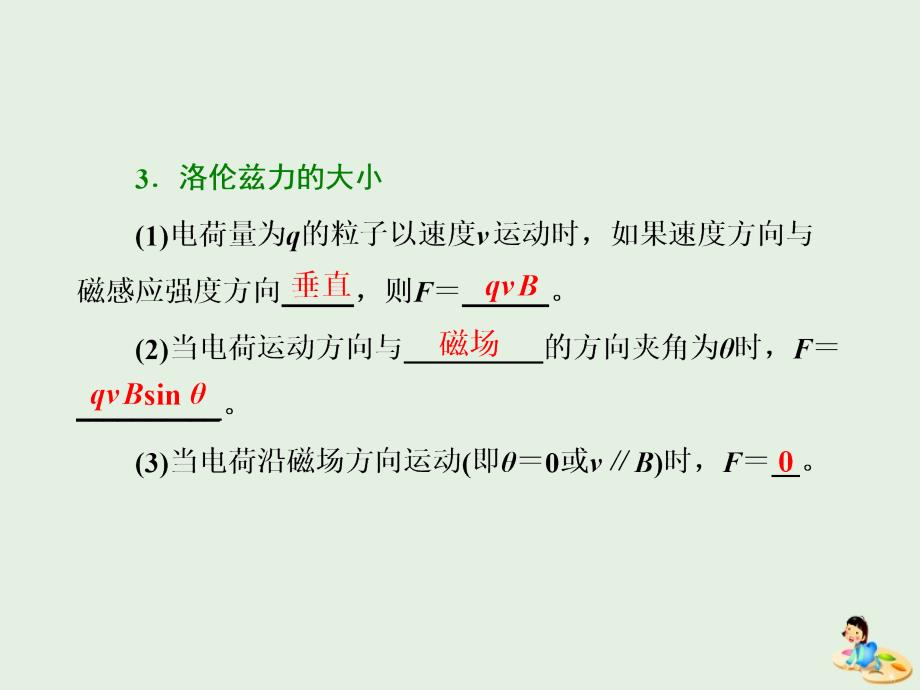 （山东省专用）2018-2019学年高中物理 第三章 磁场 第5节 运动电荷在磁场中受到的力课件 新人教版选修3-1_第4页