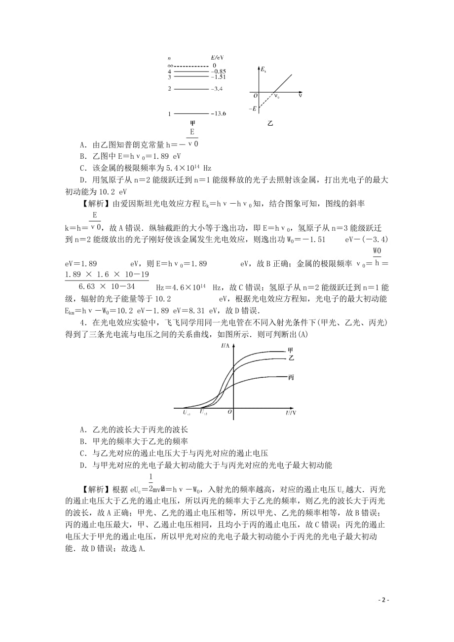 （名师导学）2020版高考物理总复习 第十二章 波粒二象性 原子和原子核同步测试卷 新人教版_第2页