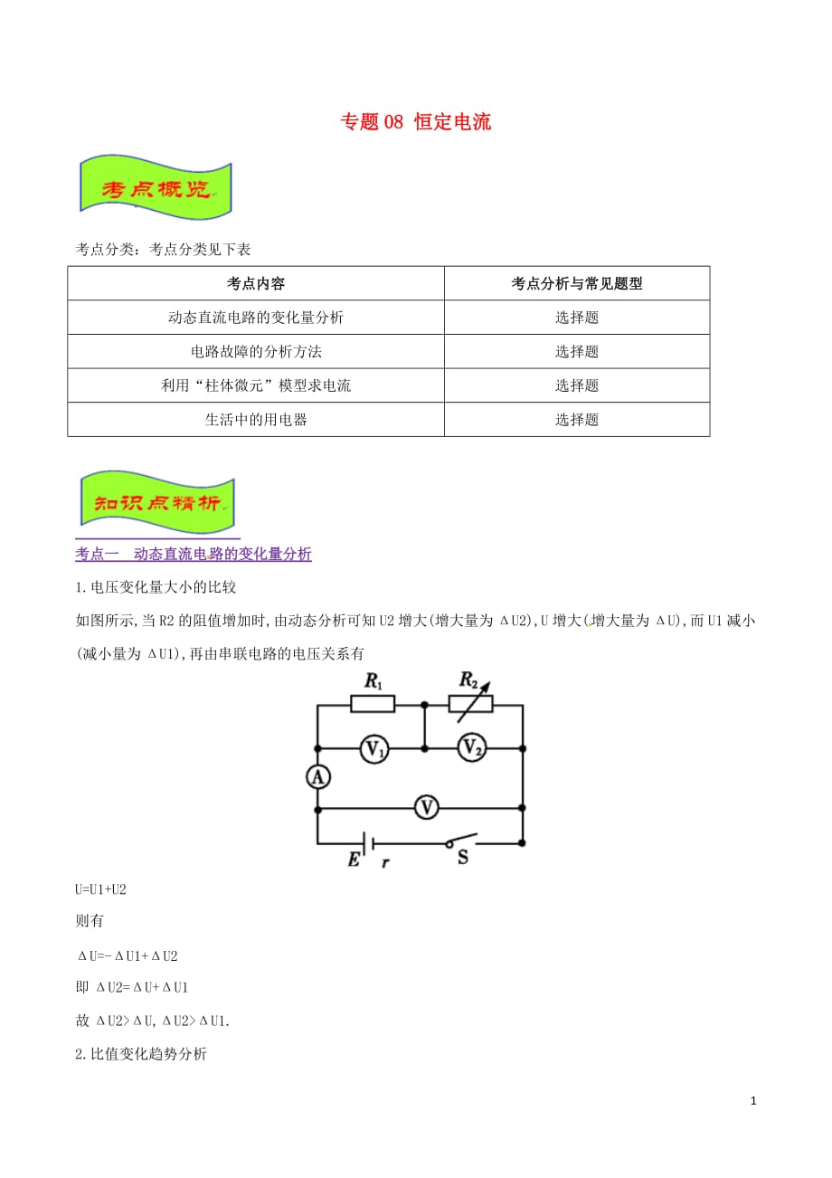 2019年高考物理 经典问题的妙解策略 专题08 恒定电流_第1页