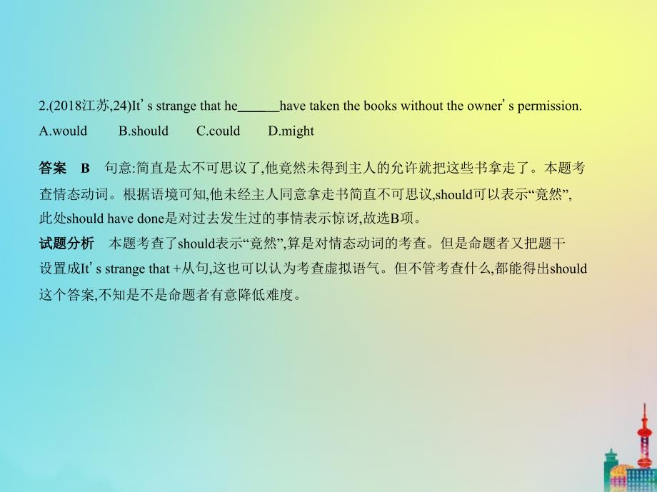 （江苏专用）2020届高考英语一轮复习 专题六 情态动词和虚拟语气课件_第3页