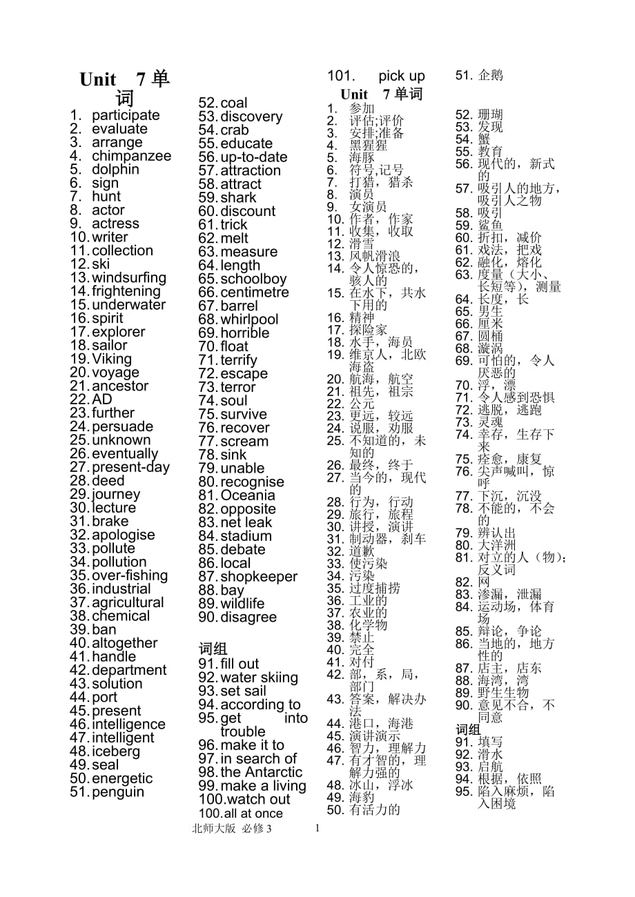 北师大版高中英语必会单词和短语总结必修三.doc_第1页