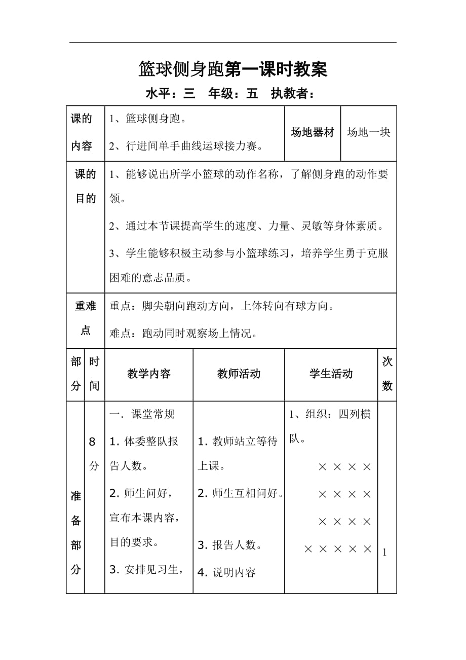 五年级上册体育教案-篮球侧身跑  全国通用_第1页