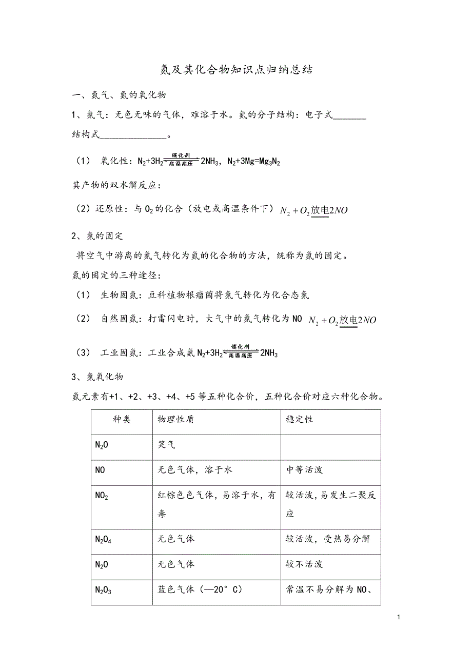 氮及其化合物知识归纳总结.doc_第1页