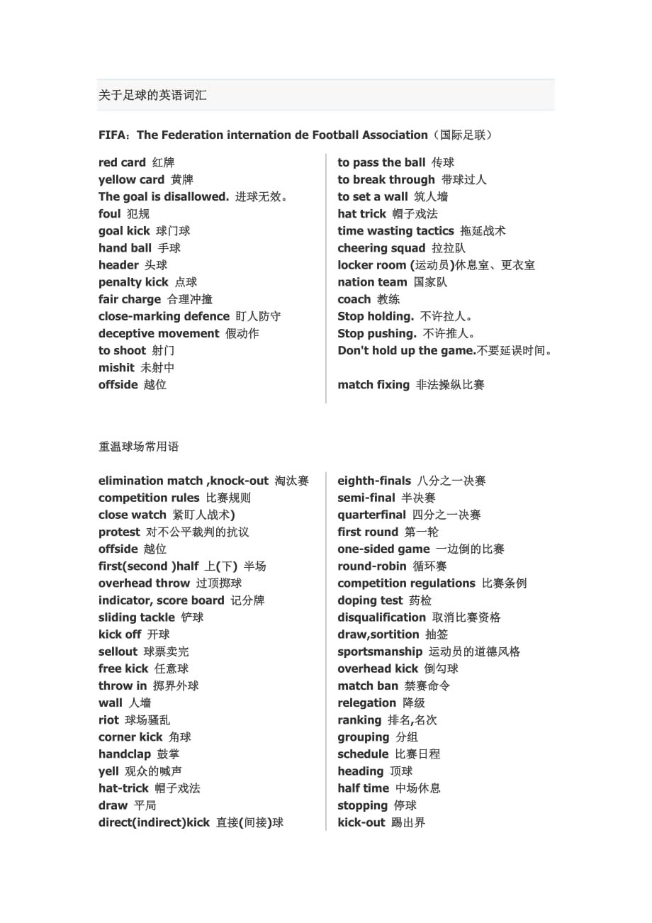 关于足球的英语词汇.doc_第1页