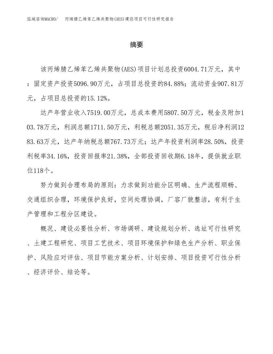 丙烯腈乙烯苯乙烯共聚物(AES)建设项目可行性研究报告（word下载可编辑）_第2页