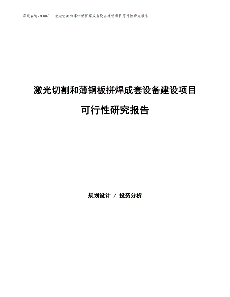 激光切割和薄钢板拼焊成套设备建设项目可行性研究报告（word下载可编辑）_第1页