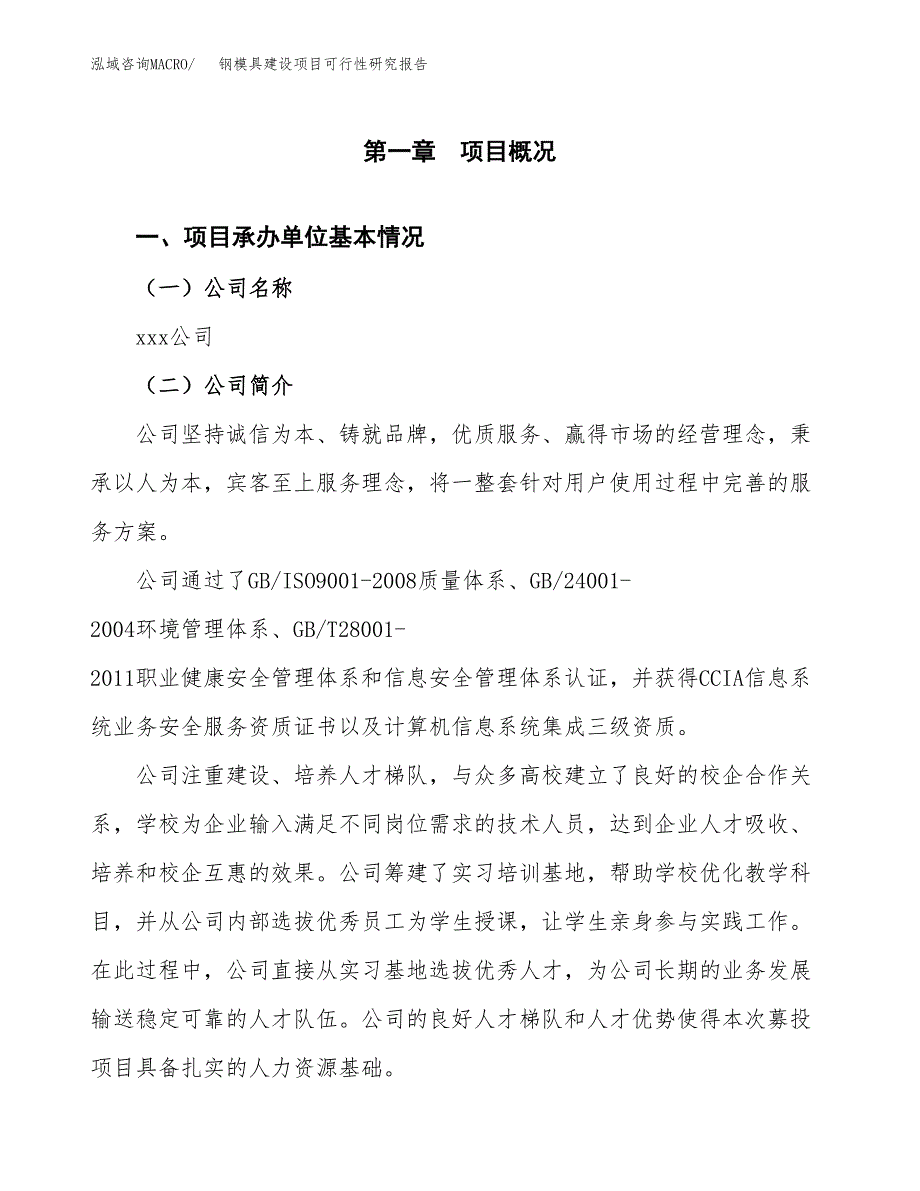 钢模具建设项目可行性研究报告（word下载可编辑）_第4页