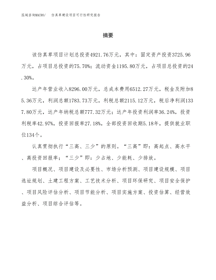 仿真草建设项目可行性研究报告（word下载可编辑）_第2页