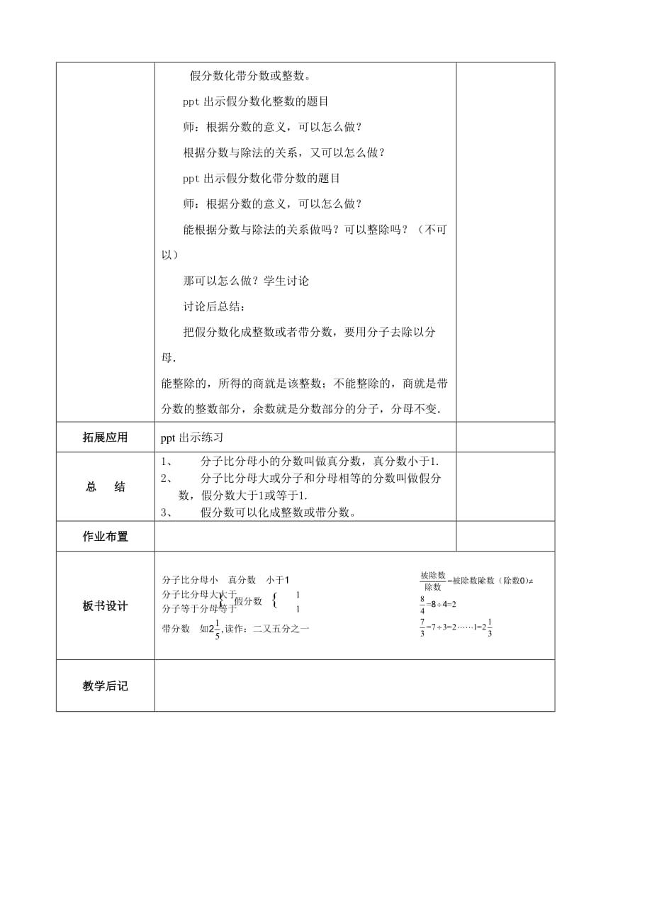 数学五年级下册《真分数和假分数》教案--_第3页