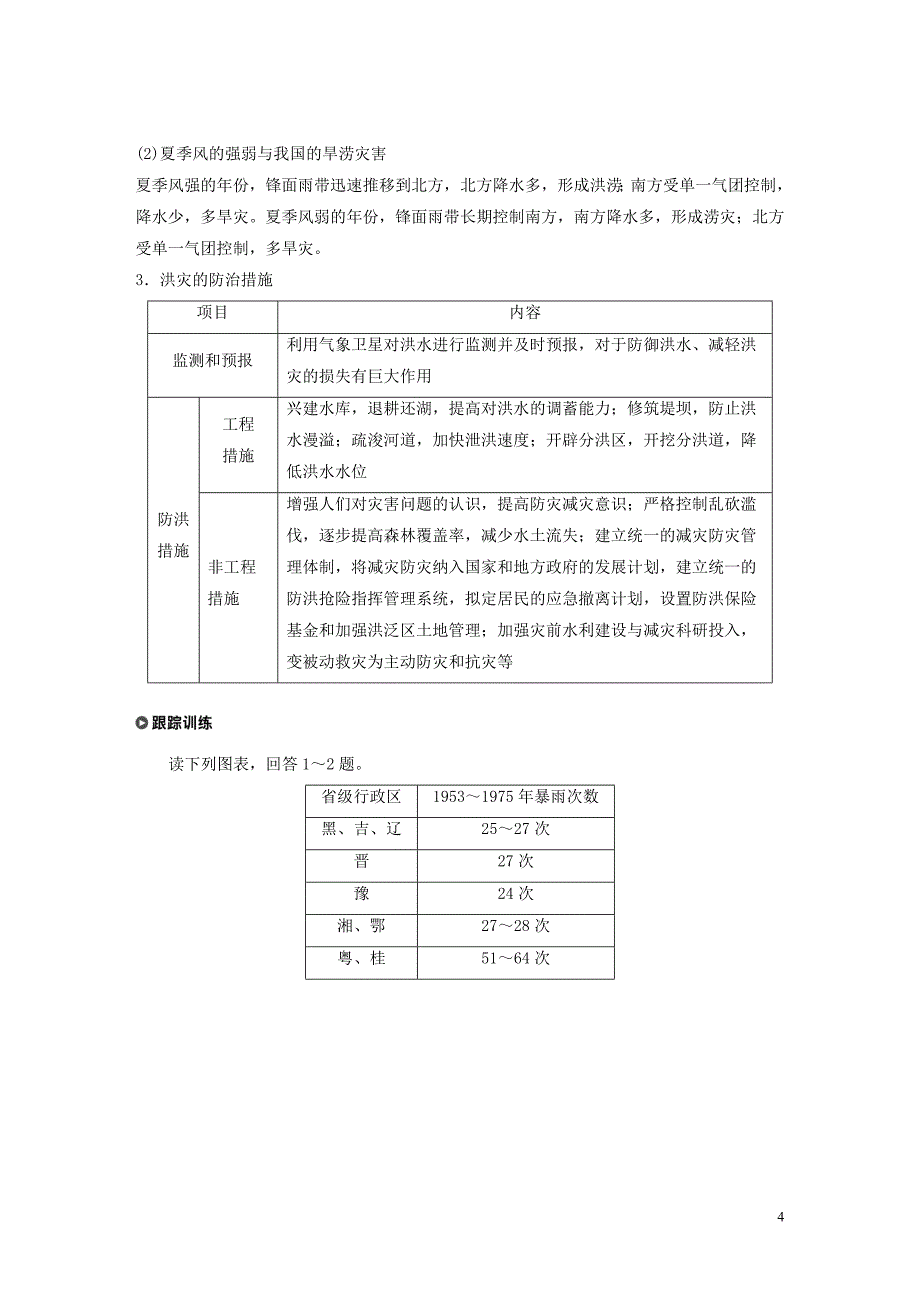 2019-2020学年高中地理 第四单元 从人地关系看资源与环境 第二节 自然灾害与人类&mdash;&mdash;以洪灾为例学案（含解析）鲁教版必修1_第4页