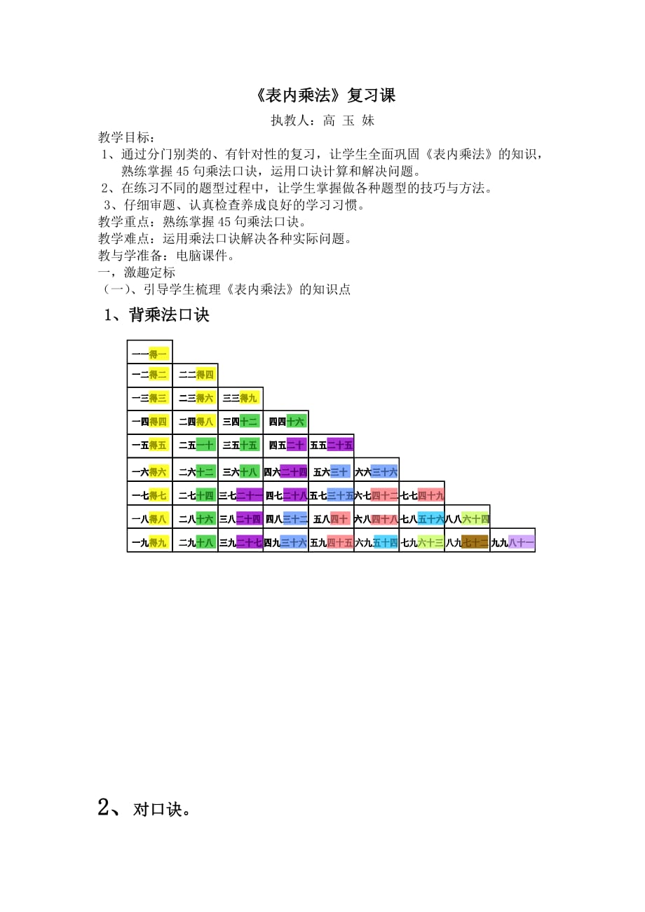 教案表内乘法复习课教案_第1页