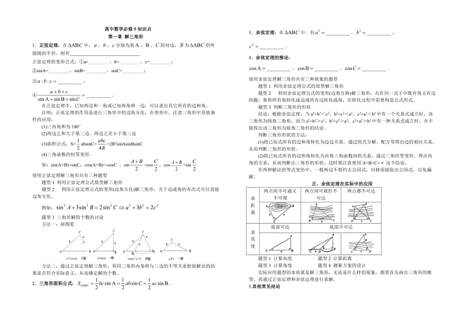 数学必修五知识点与题型_第1页