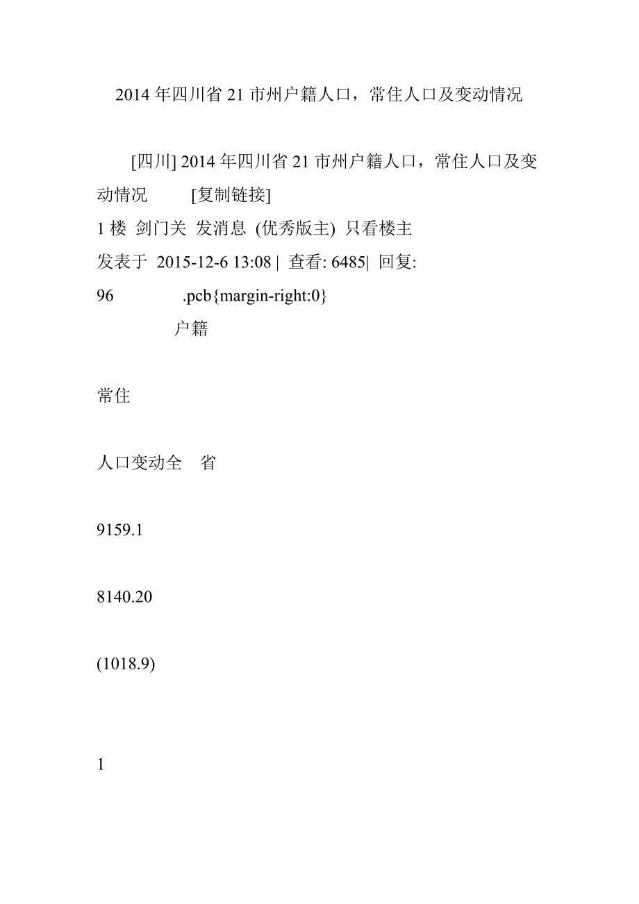 2014年四川省21市州户籍人口常住人口及变动情况_第1页