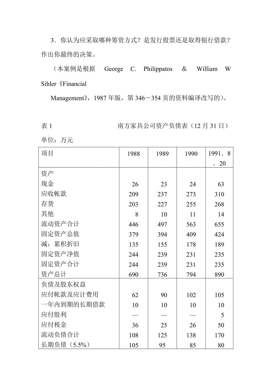 公司理财案例南方家具公司筹资决策分析_1_第5页